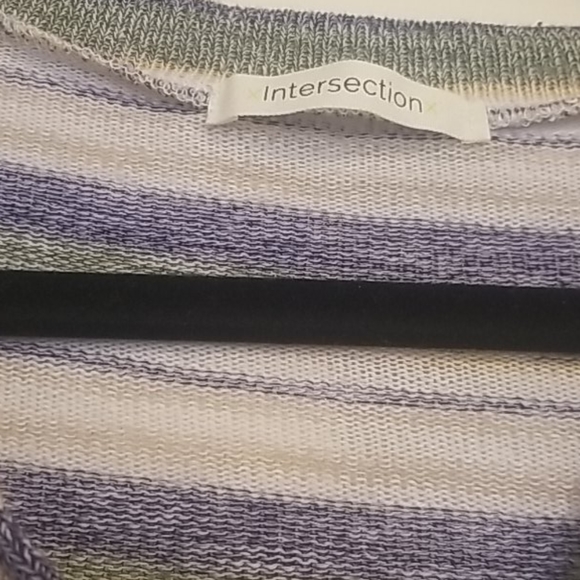 Lightweight sweater blue,green taupe, white stripe - Picture 3 of 5